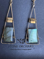 Labradorite & Hematite Geometric Dangle Earrings, Gold Filled Ear Wires