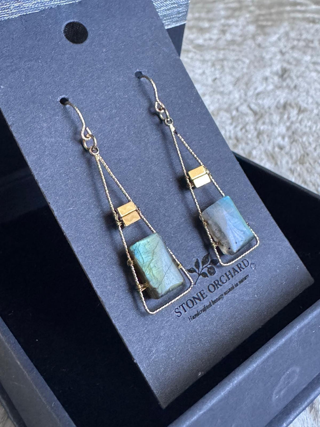 Labradorite & Hematite Geometric Dangle Earrings, Gold Filled Ear Wires