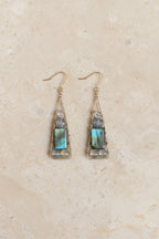 Labradorite Geometric Dangle Earrings, Gold Filled Hooks