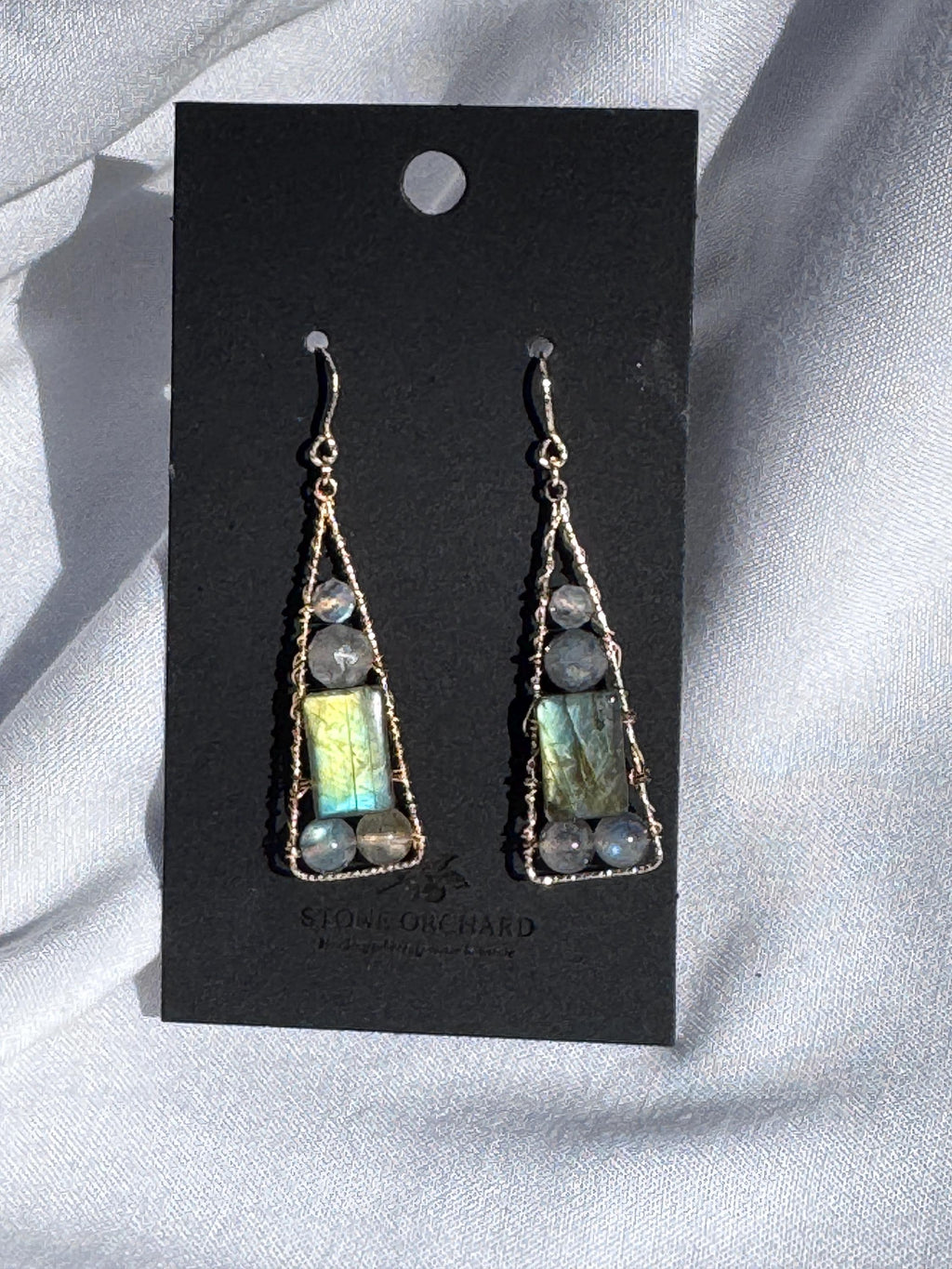 Labradorite Geometric Dangle Earrings, Gold Filled Hooks