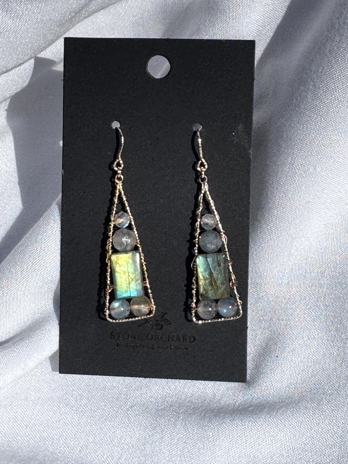 Labradorite Geometric Dangle Earrings, Gold Filled Hooks