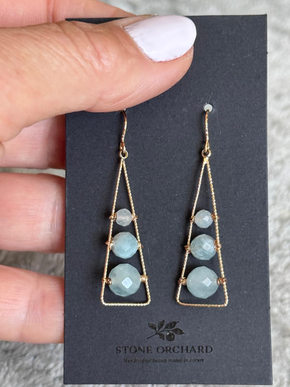Aquamarine Geometric Dangle Earrings, Gold Filled Hooks