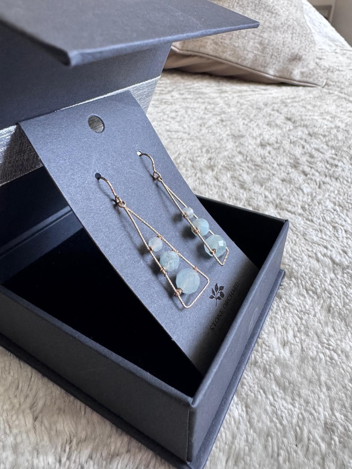 Aquamarine Geometric Dangle Earrings, Gold Filled Hooks