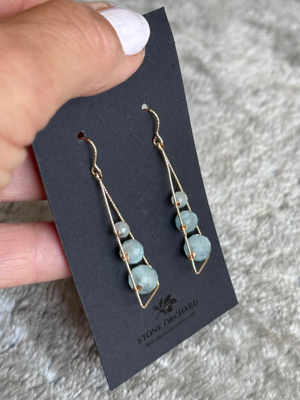 Aquamarine Geometric Dangle Earrings, Gold Filled Hooks