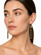 Black Tourmaline & Citrine Long Dangle Earrings, Gold Filled Hooks