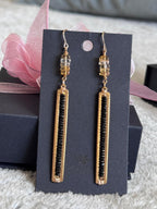 Black Tourmaline & Citrine Long Dangle Earrings, Gold Filled Hooks
