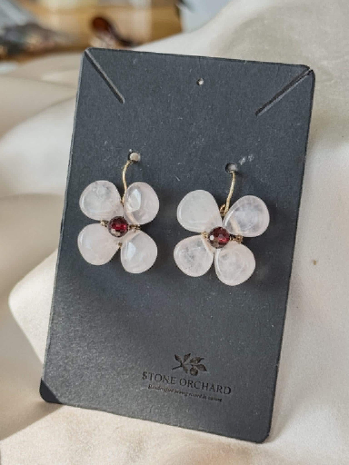 Rose Quartz Flower Earrings | Brazilian Garnet Earrings | Gold Filled Hooks | Handmade Pink Gemstone Jewelry