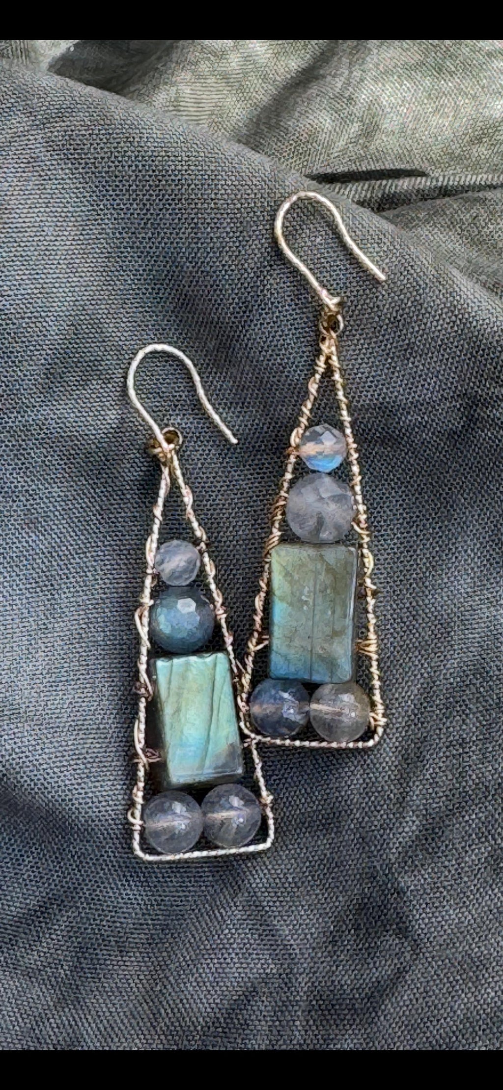 Labradorite Geometric Dangle Earrings, Gold Filled Hooks