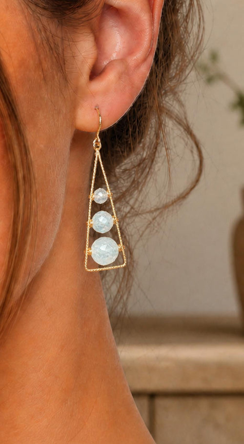 Aquamarine Geometric Dangle Earrings, Gold Filled Hooks