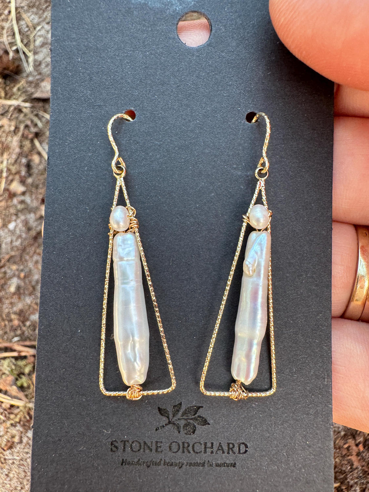 Long Baroque Pearl Geometric Earrings, Gold Filled Hooks