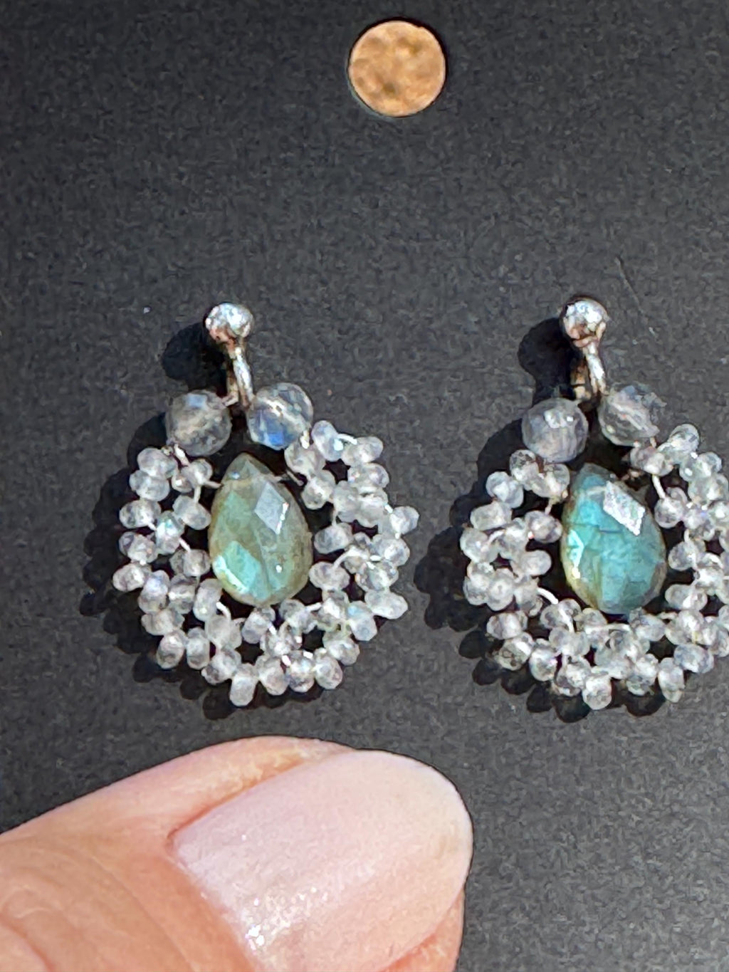Blue Flash Labradorite Cluster Stud Earrings, Sterling Silver Posts