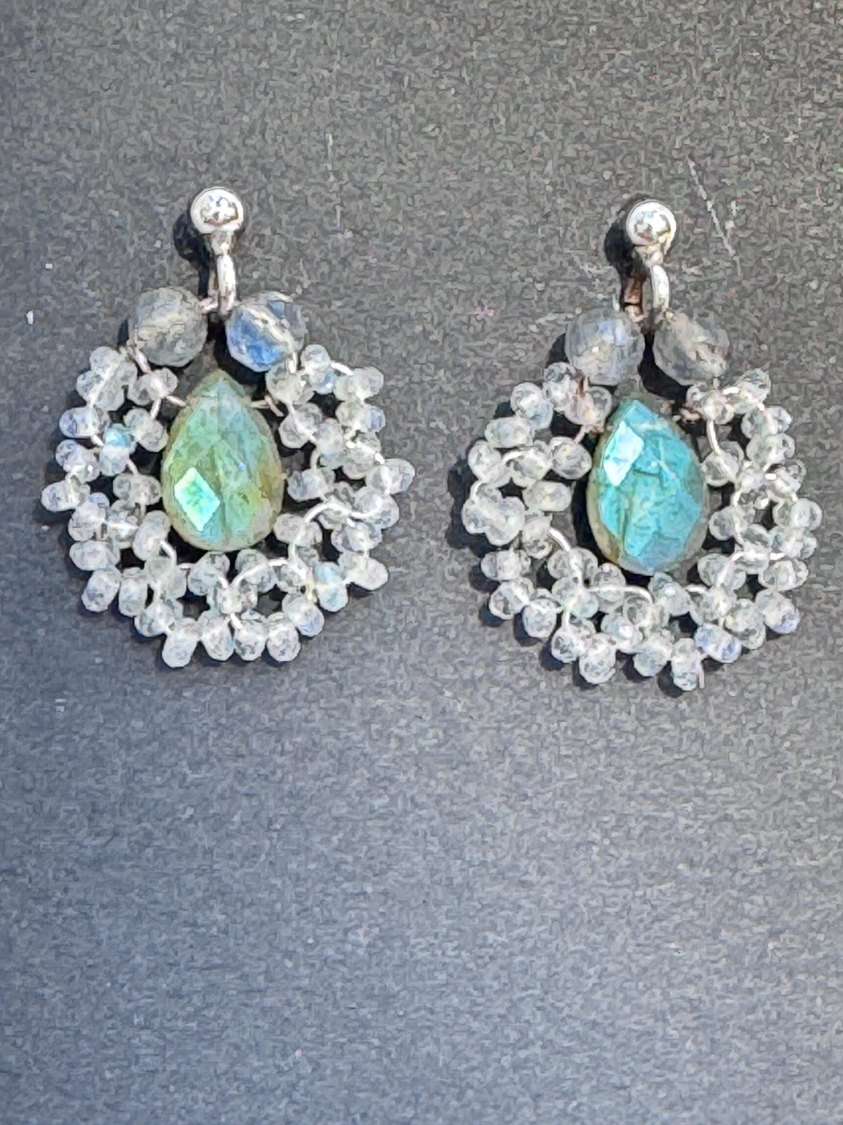 Blue Flash Labradorite Cluster Stud Earrings, Sterling Silver Posts