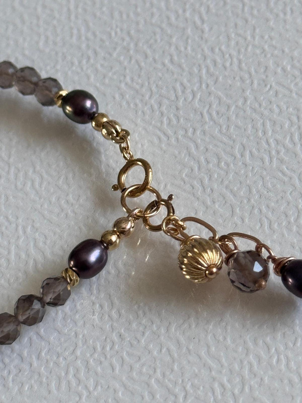 Smoky Quartz and Blue Grey Pearl Bracelet, 14K Gold Filled Jewelry, Dainty Handmade Gemstone Bracelet