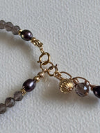 Smoky Quartz and Blue Grey Pearl Bracelet, 14K Gold Filled Jewelry, Dainty Handmade Gemstone Bracelet