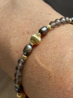 Smoky Quartz and Blue Grey Pearl Bracelet, 14K Gold Filled Jewelry, Dainty Handmade Gemstone Bracelet