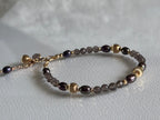 Smoky Quartz and Blue Grey Pearl Bracelet, 14K Gold Filled Jewelry, Dainty Handmade Gemstone Bracelet