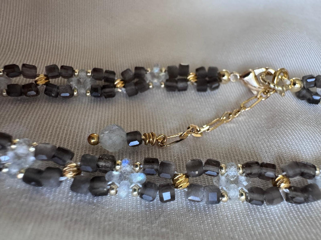 Obsidian & Labradorite Necklace and Bracelet Set, Gold Filled Findings