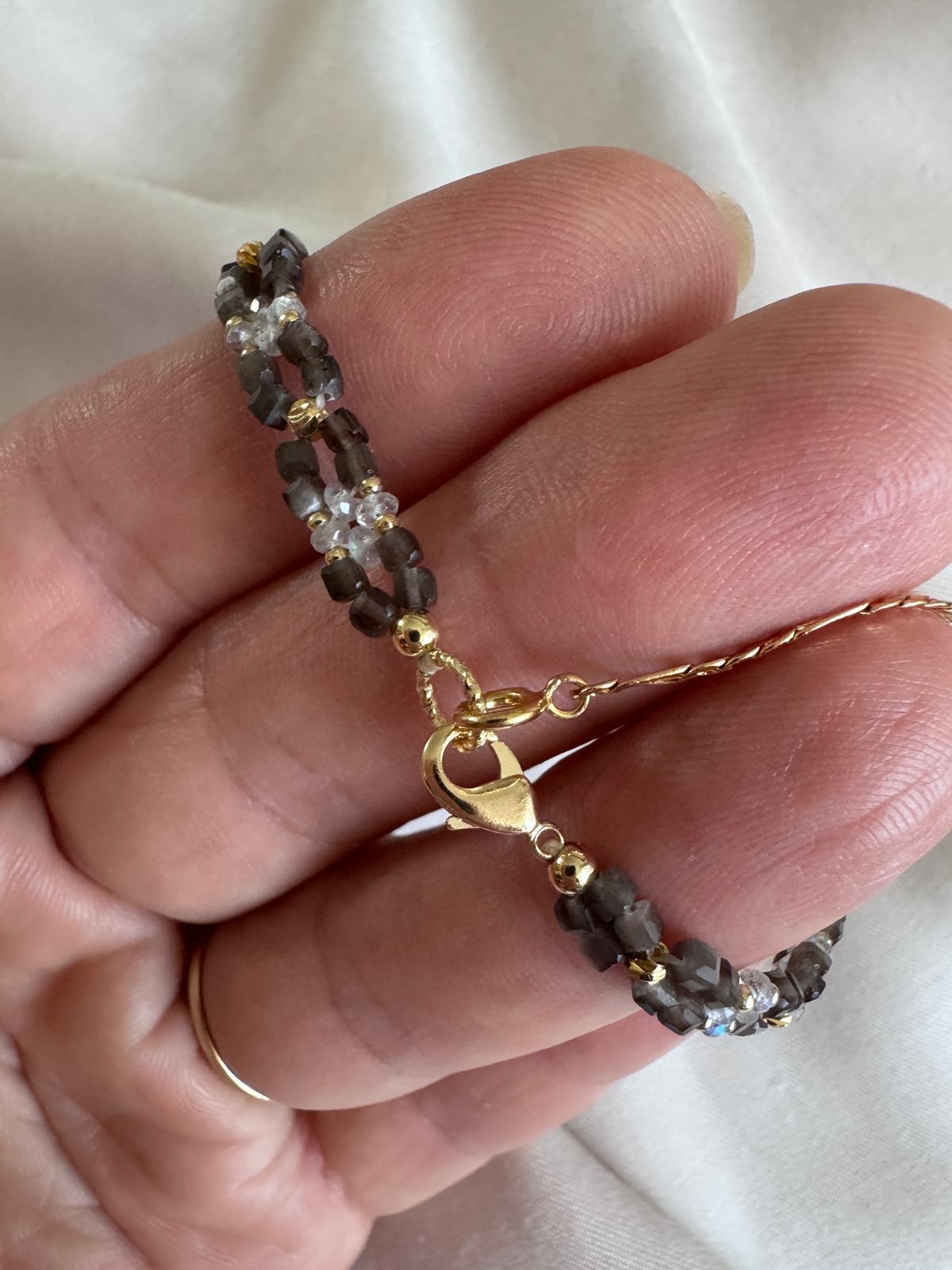 Obsidian & Labradorite Necklace and Bracelet Set, Gold Filled Findings