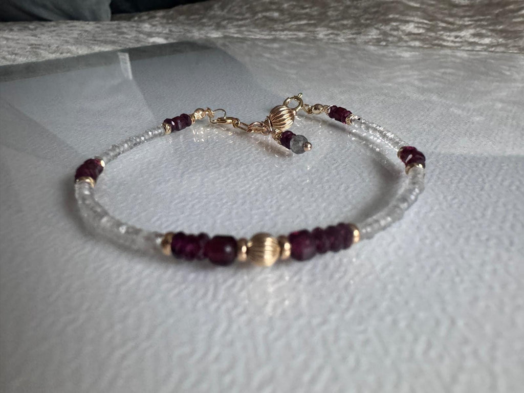 Garnet and Labradorite Bracelet, Dainty Gold Filled Gemstone Bracelet, Handmade Natural Stone Jewelry