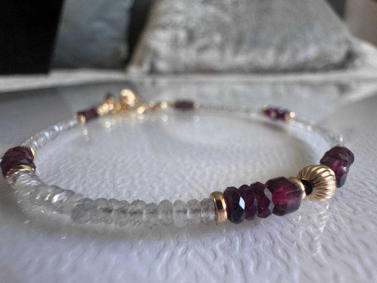 Garnet and Labradorite Bracelet, Dainty Gold Filled Gemstone Bracelet, Handmade Natural Stone Jewelry