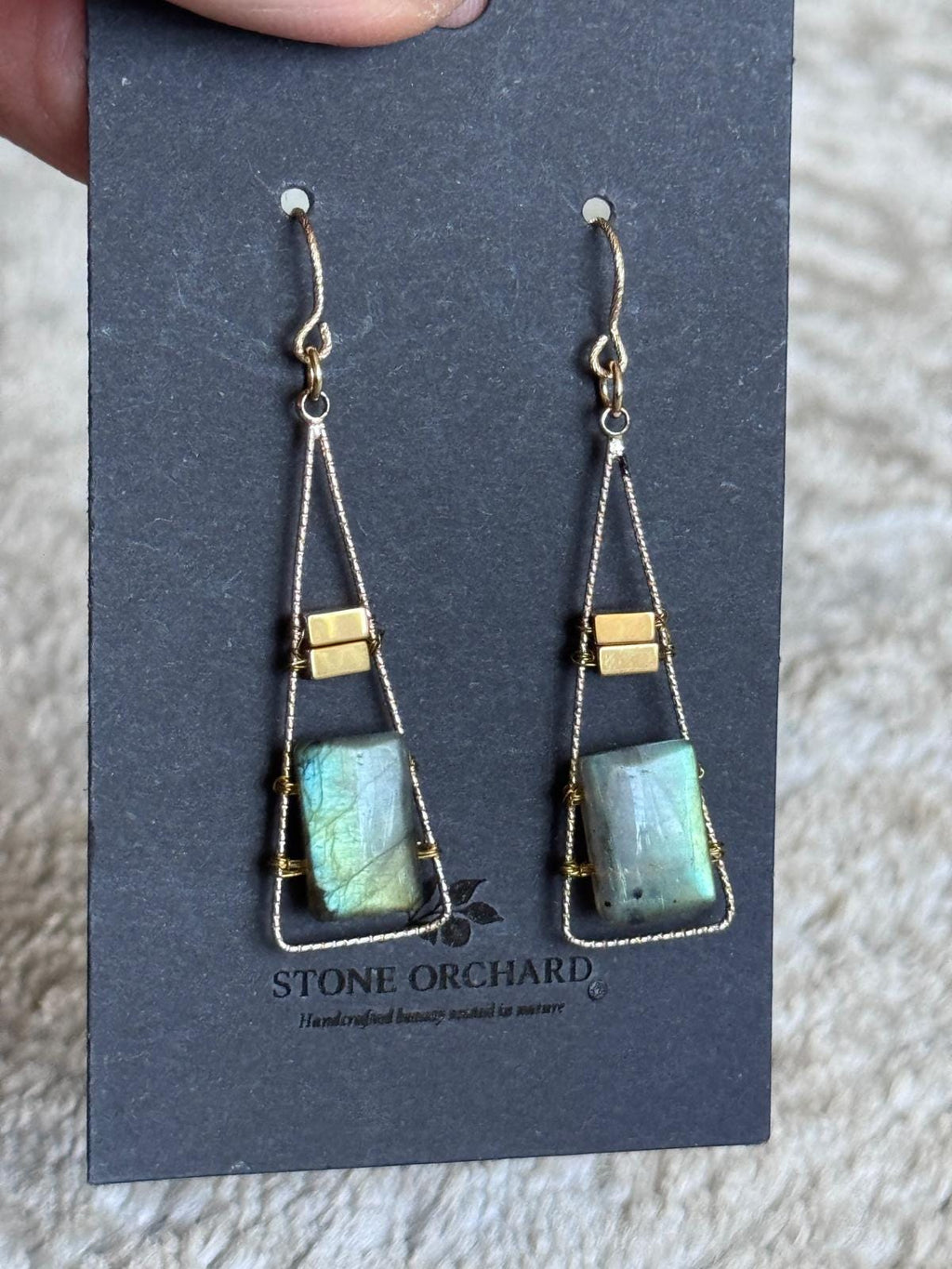 Labradorite & Hematite Geometric Dangle Earrings, Gold Filled Ear Wires