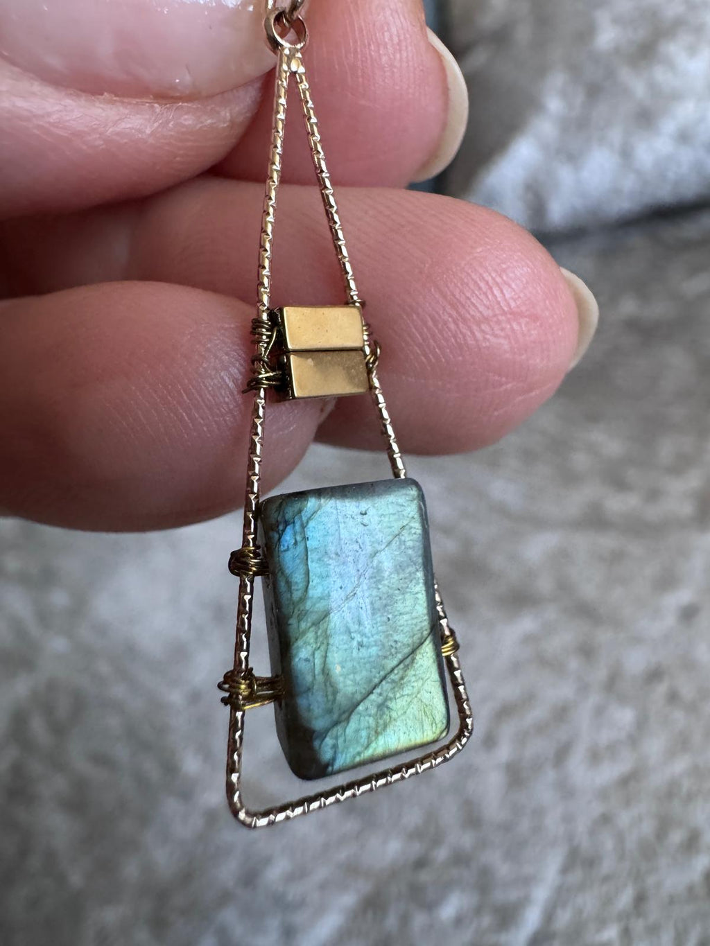 Labradorite & Hematite Geometric Dangle Earrings, Gold Filled Ear Wires
