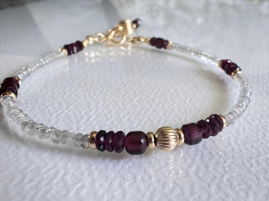 Garnet and Labradorite Bracelet, Dainty Gold Filled Gemstone Bracelet, Handmade Natural Stone Jewelry