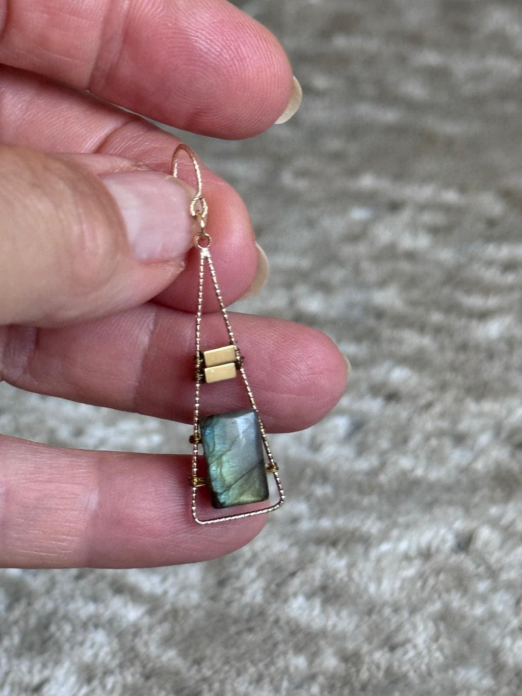 Labradorite & Hematite Geometric Dangle Earrings, Gold Filled Ear Wires