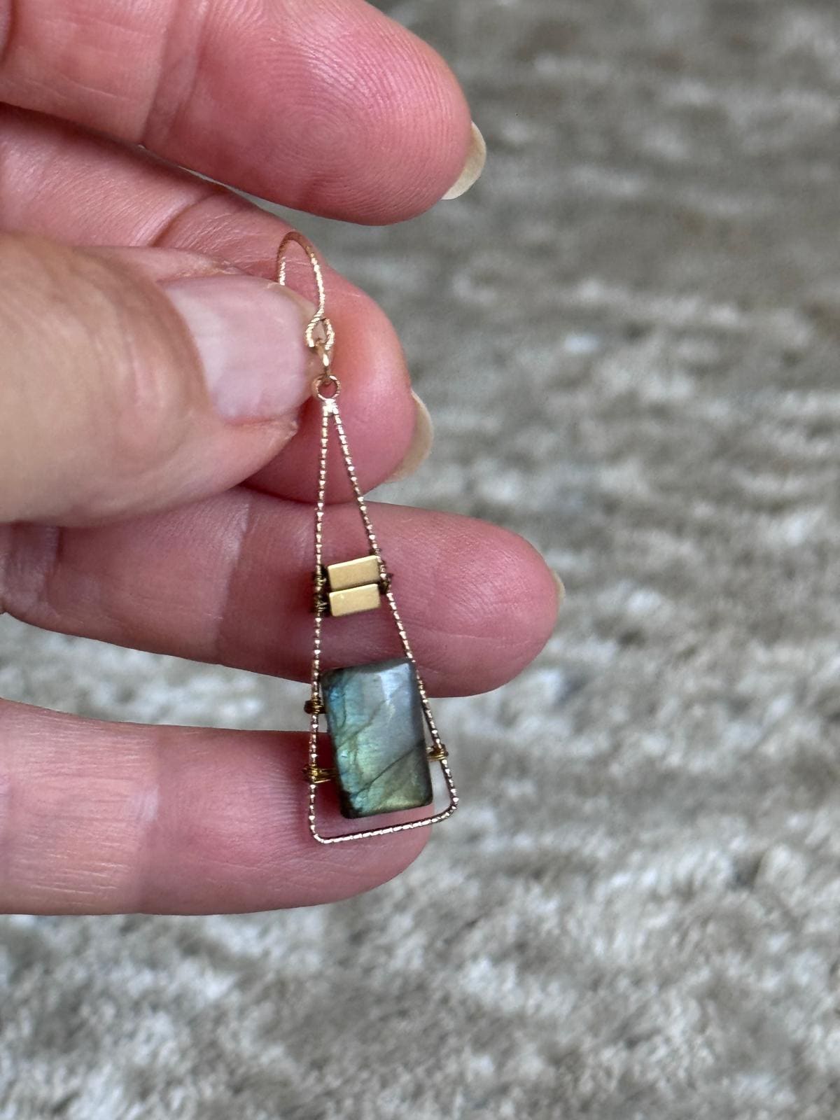 Labradorite & Hematite Geometric Dangle Earrings, Gold Filled Ear Wires