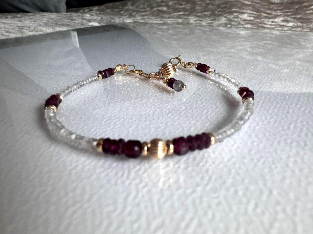 Garnet and Labradorite Bracelet, Dainty Gold Filled Gemstone Bracelet, Handmade Natural Stone Jewelry