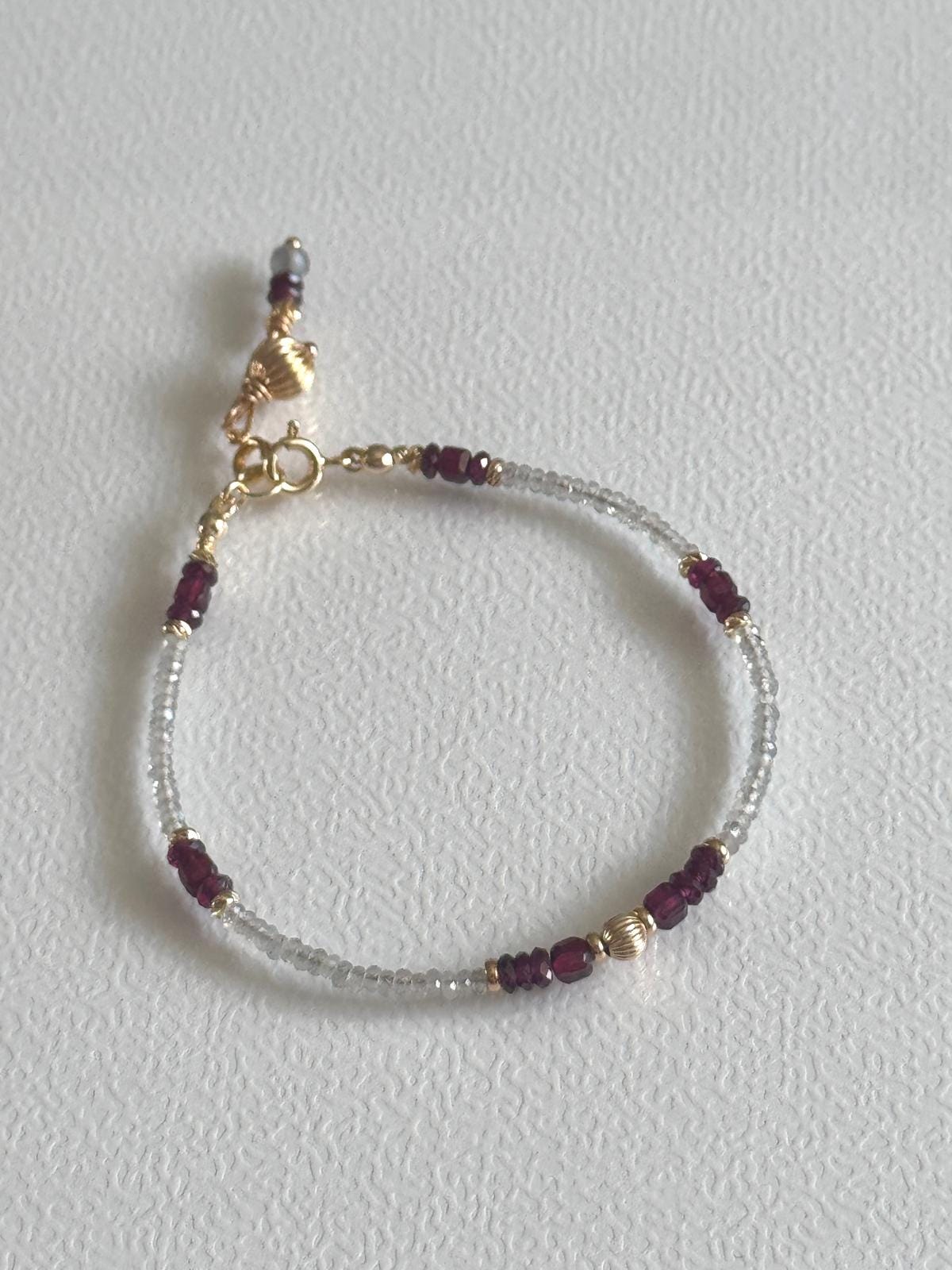 Garnet and Labradorite Bracelet, Dainty Gold Filled Gemstone Bracelet, Handmade Natural Stone Jewelry