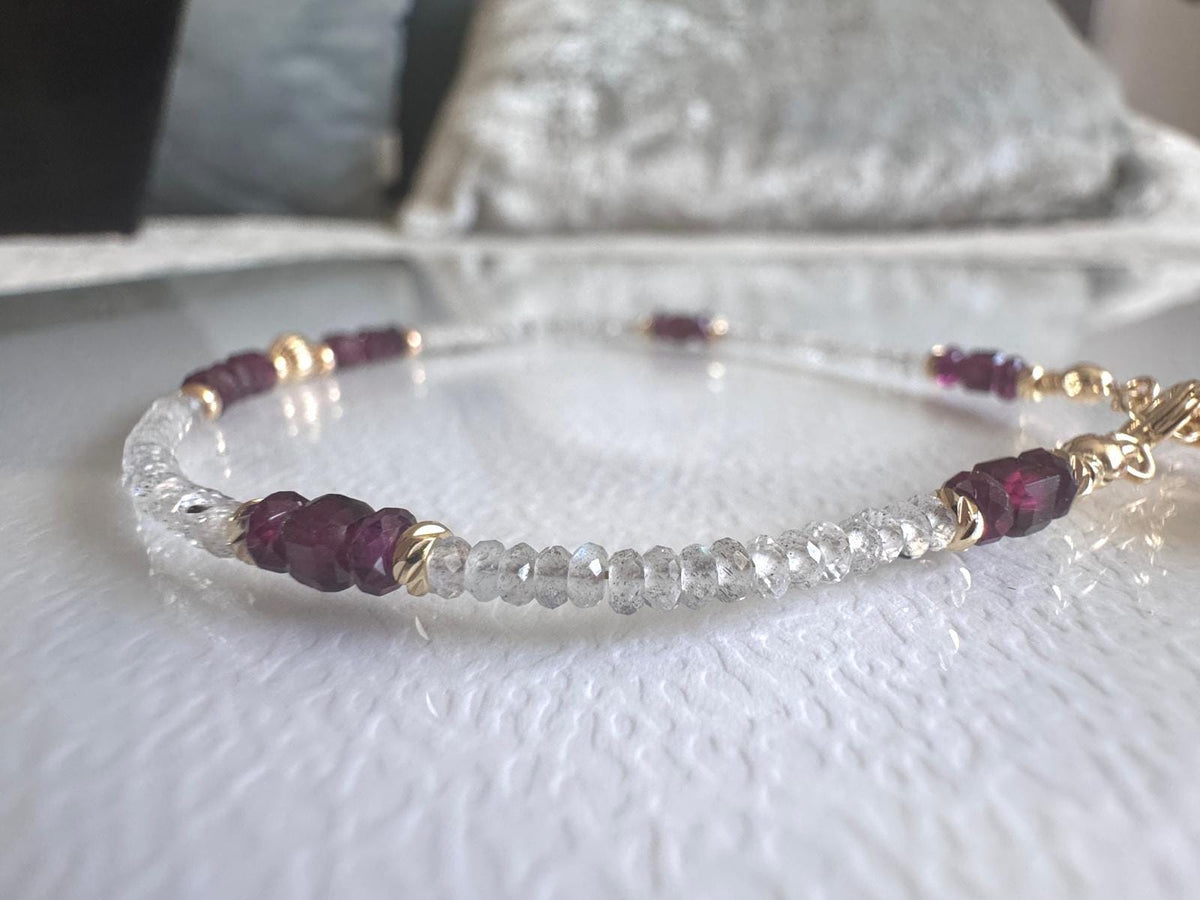 Garnet and Labradorite Bracelet, Dainty Gold Filled Gemstone Bracelet, Handmade Natural Stone Jewelry