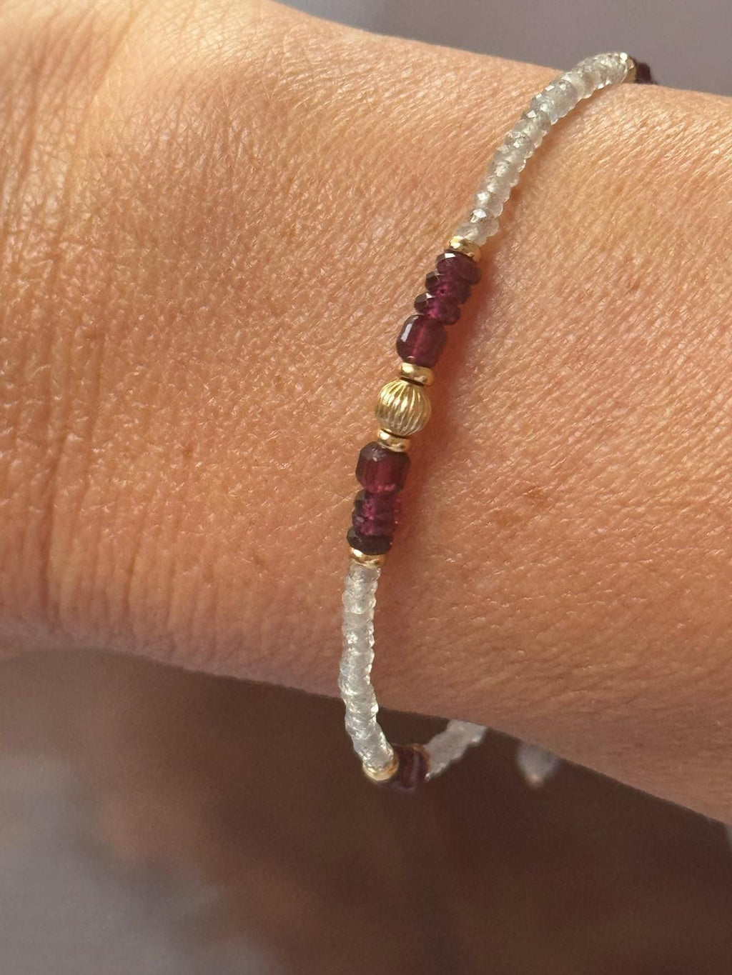 Garnet and Labradorite Bracelet, Dainty Gold Filled Gemstone Bracelet, Handmade Natural Stone Jewelry