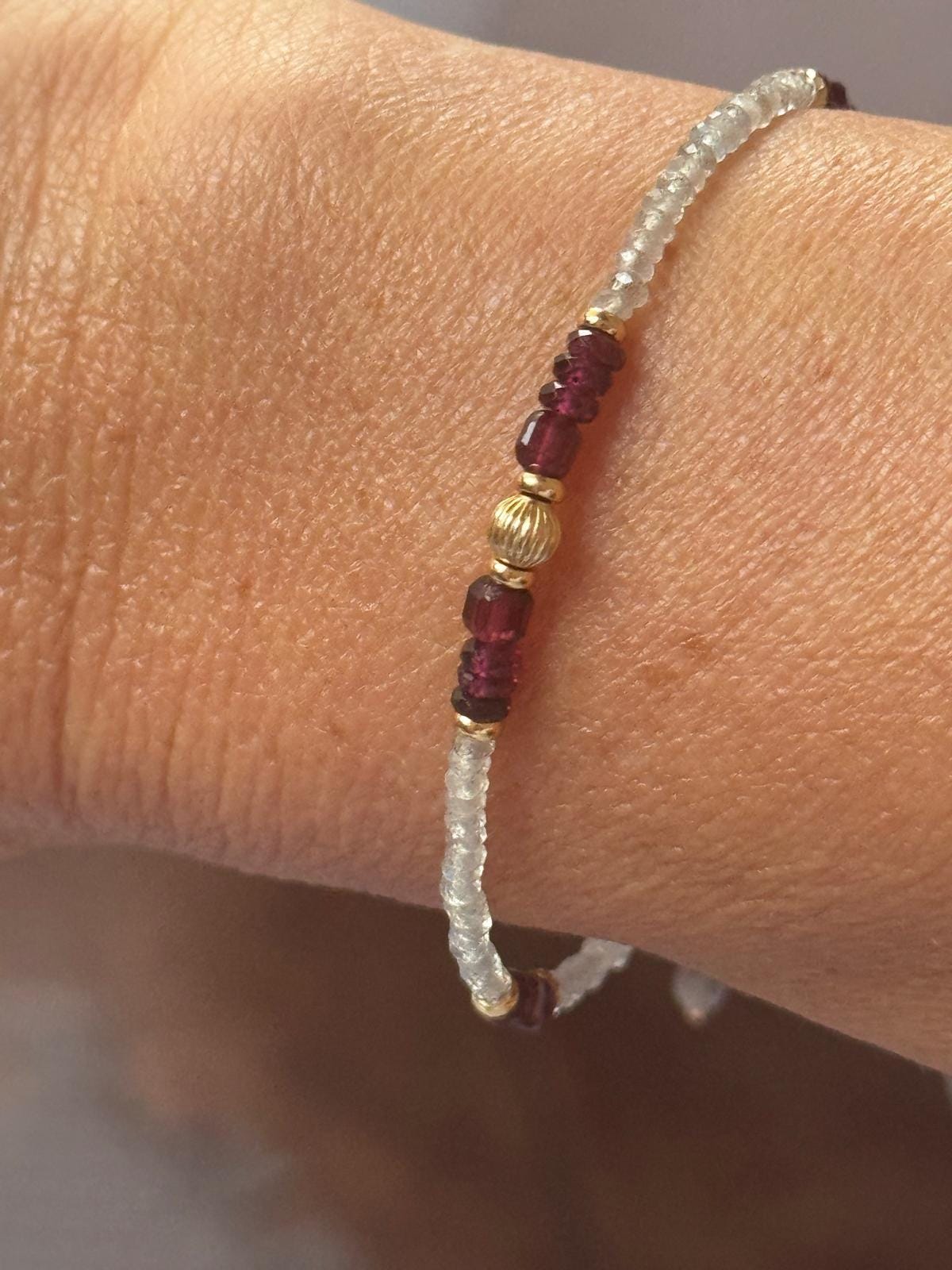 Garnet and Labradorite Bracelet, Dainty Gold Filled Gemstone Bracelet, Handmade Natural Stone Jewelry