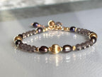 Smoky Quartz and Blue Grey Pearl Bracelet, 14K Gold Filled Jewelry, Dainty Handmade Gemstone Bracelet