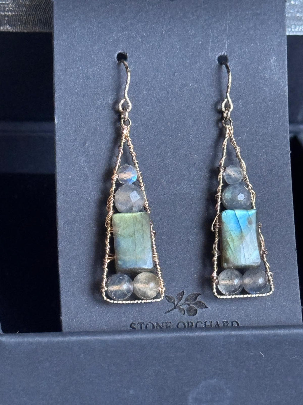 Labradorite Geometric Dangle Earrings, Gold Filled Hooks