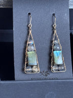 Labradorite Geometric Dangle Earrings, Gold Filled Hooks