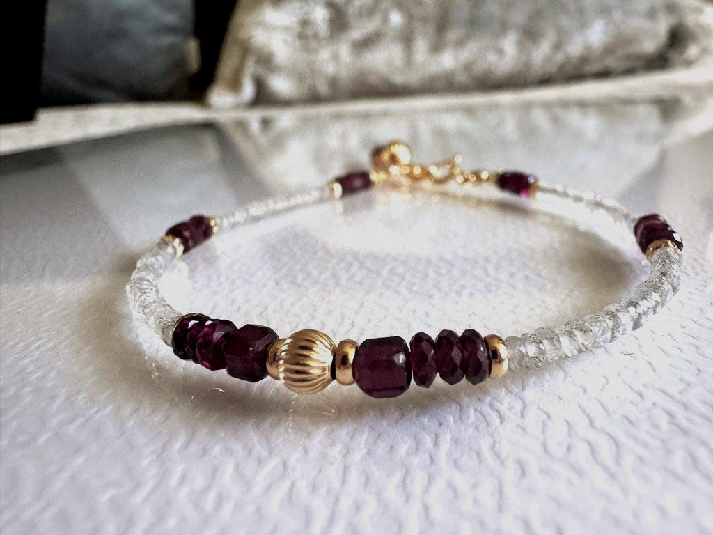 Garnet and Labradorite Bracelet, Dainty Gold Filled Gemstone Bracelet, Handmade Natural Stone Jewelry