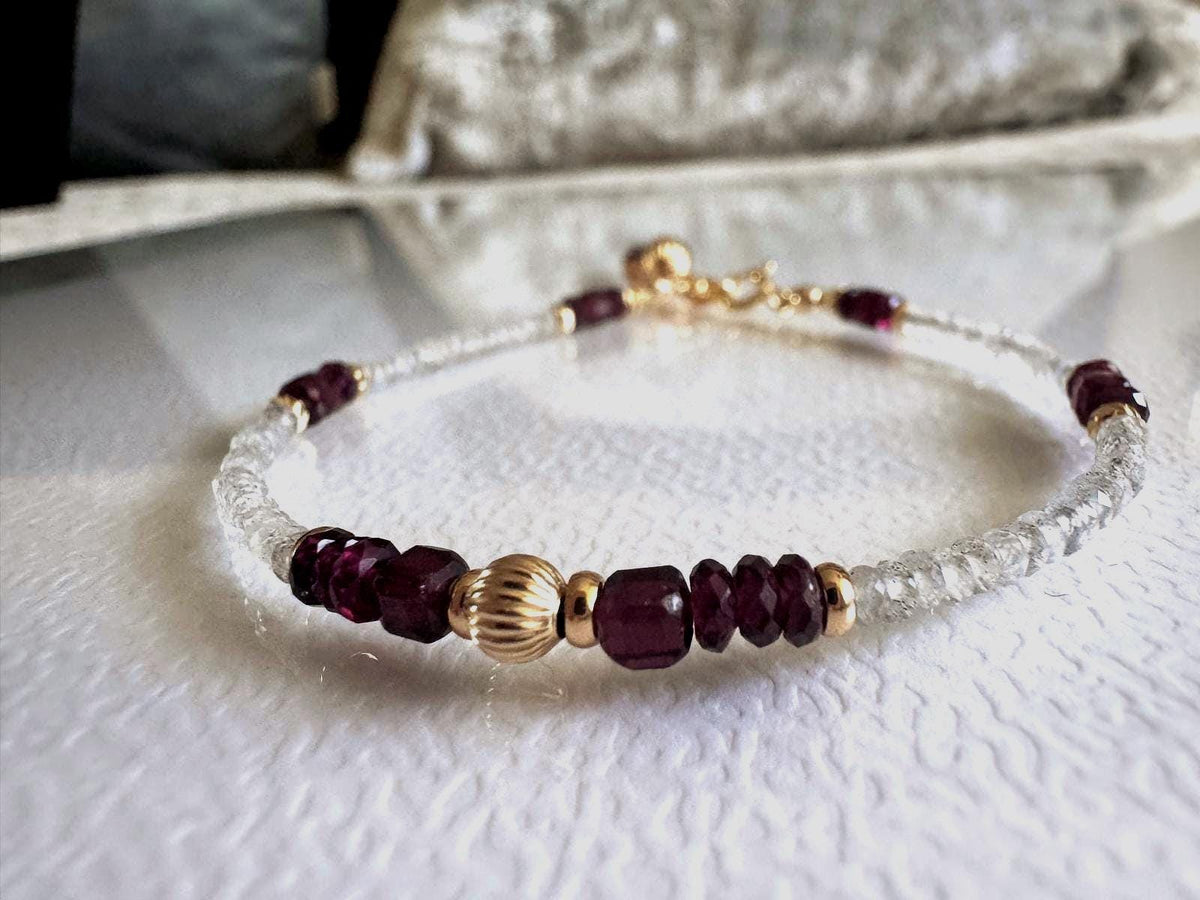 Garnet and Labradorite Bracelet, Dainty Gold Filled Gemstone Bracelet, Handmade Natural Stone Jewelry