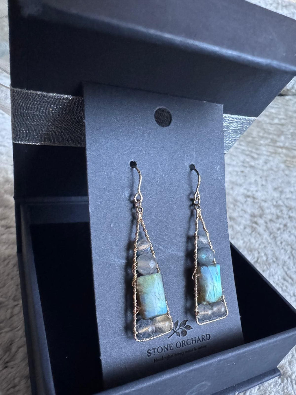 Labradorite Geometric Dangle Earrings, Gold Filled Hooks
