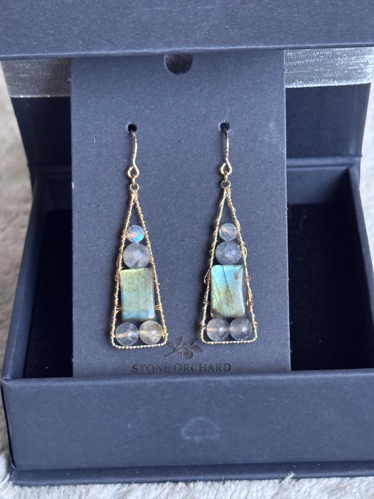 Labradorite Geometric Dangle Earrings, Gold Filled Hooks