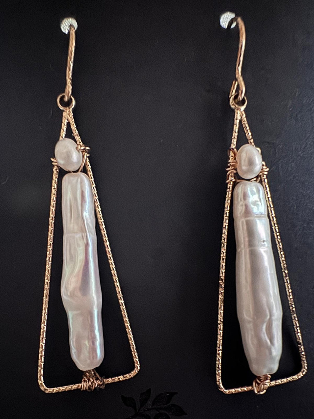 Long Baroque Pearl Geometric Earrings, Gold Filled Hooks
