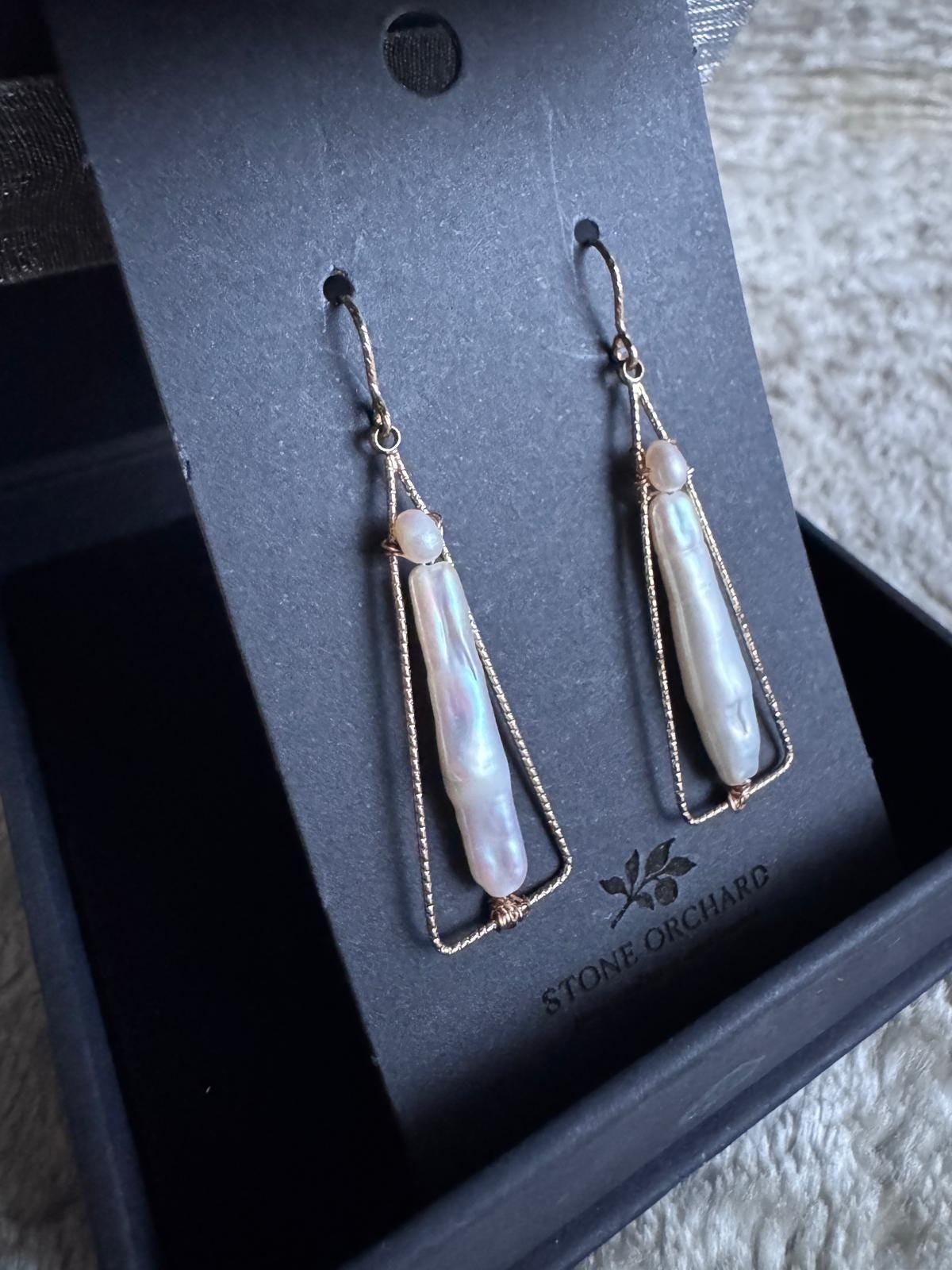 Long Baroque Pearl Geometric Earrings, Gold Filled Hooks