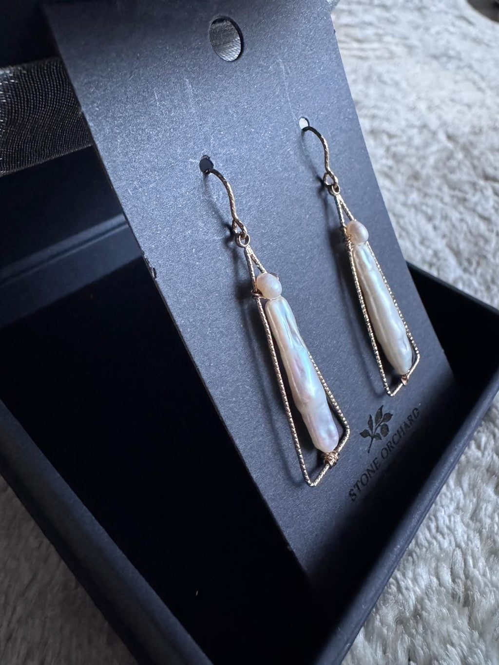 Long Baroque Pearl Geometric Earrings, Gold Filled Hooks