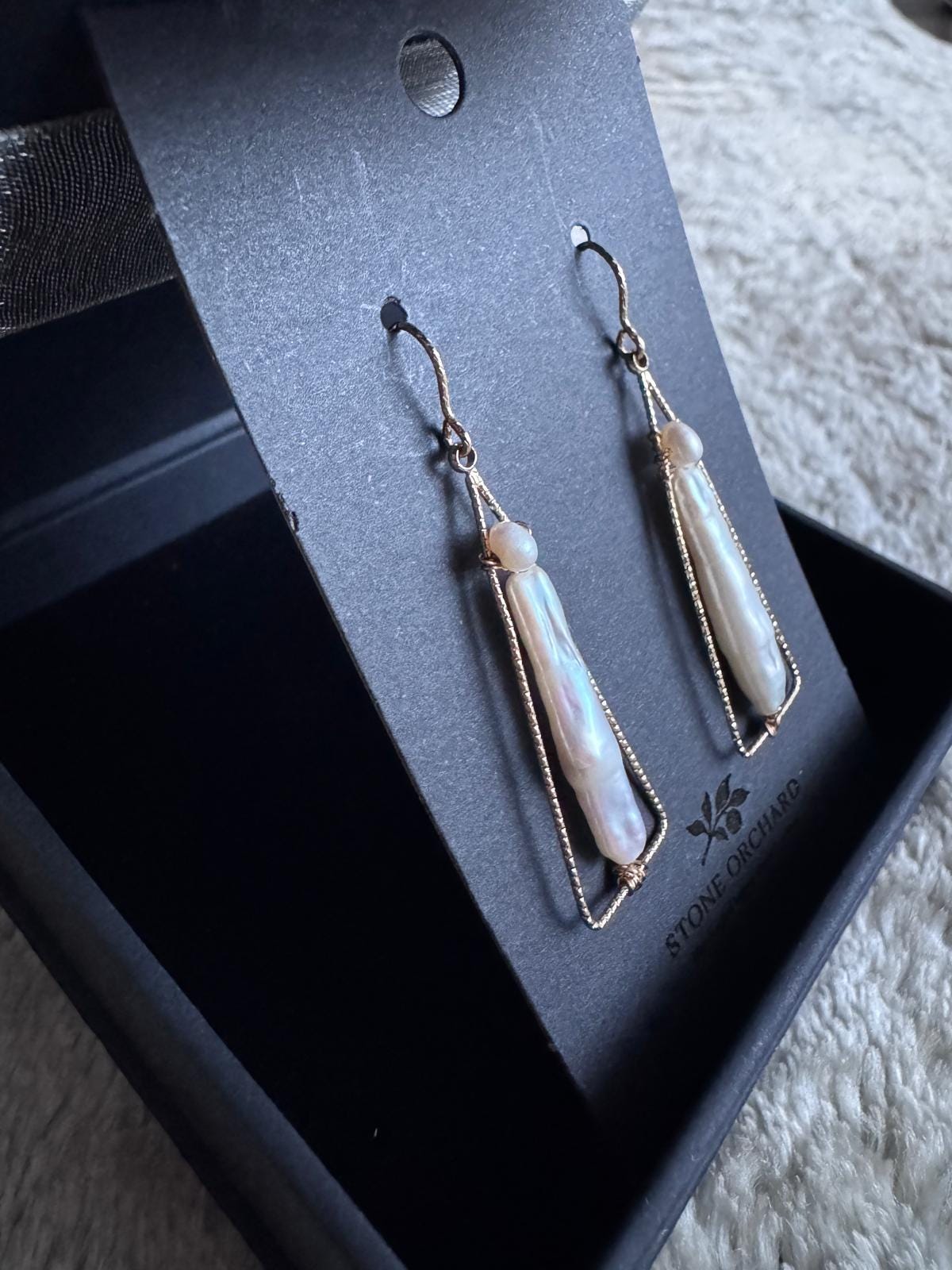 Long Baroque Pearl Geometric Earrings, Gold Filled Hooks