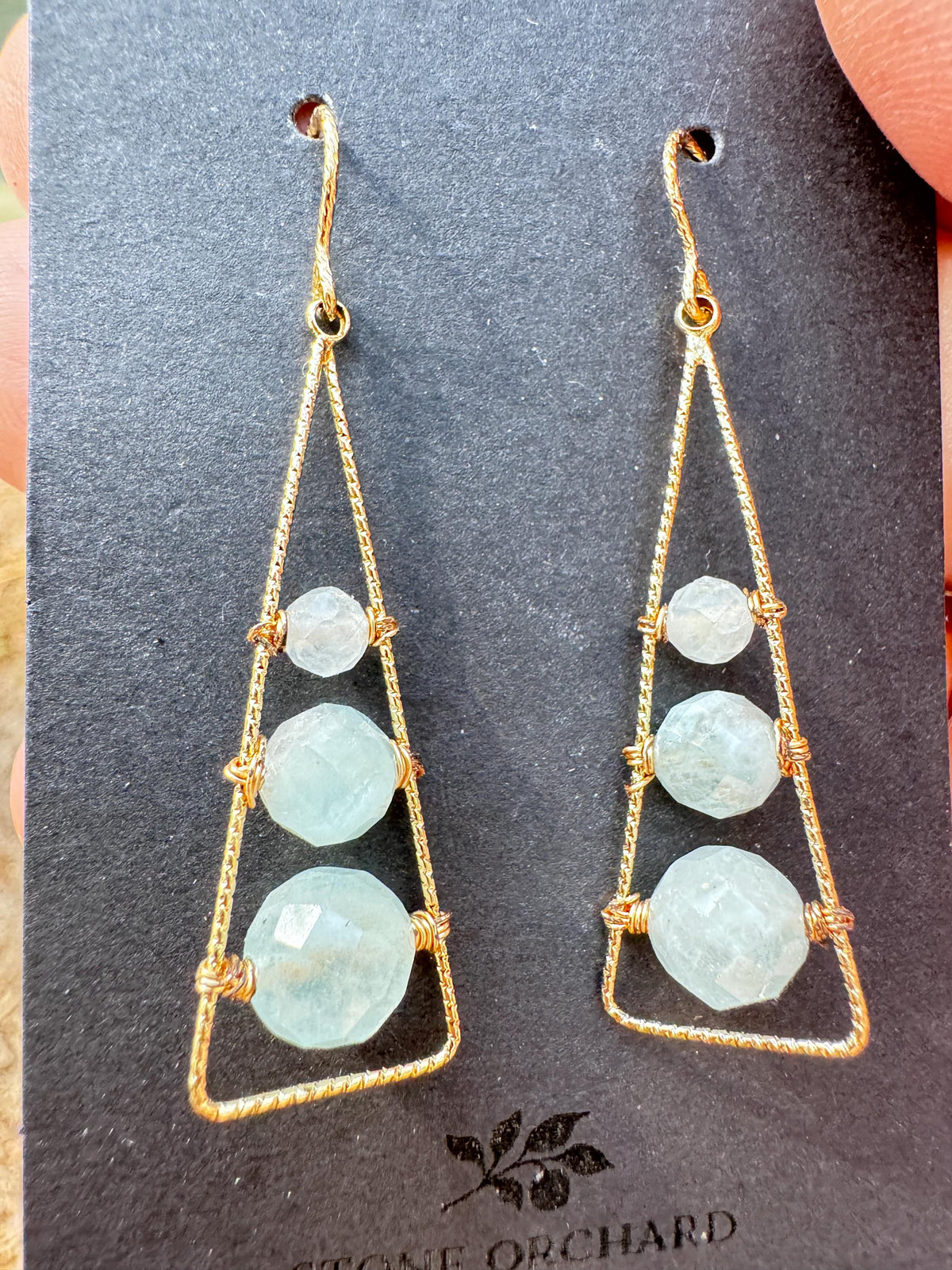 Aquamarine Geometric Dangle Earrings, Gold Filled Hooks