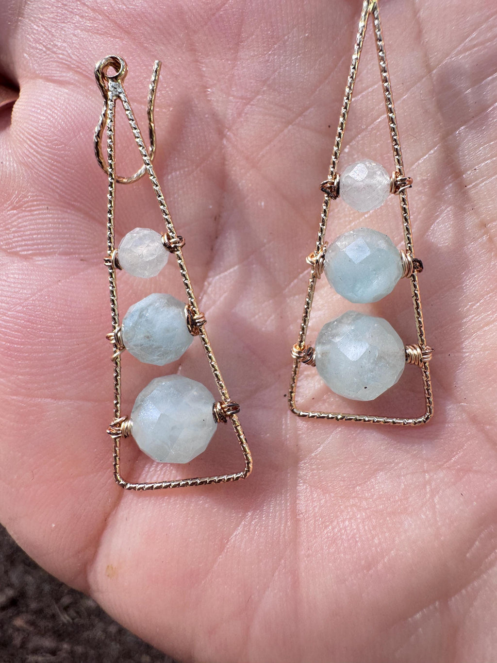 Aquamarine Geometric Dangle Earrings, Gold Filled Hooks