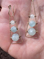 Aquamarine Geometric Dangle Earrings, Gold Filled Hooks