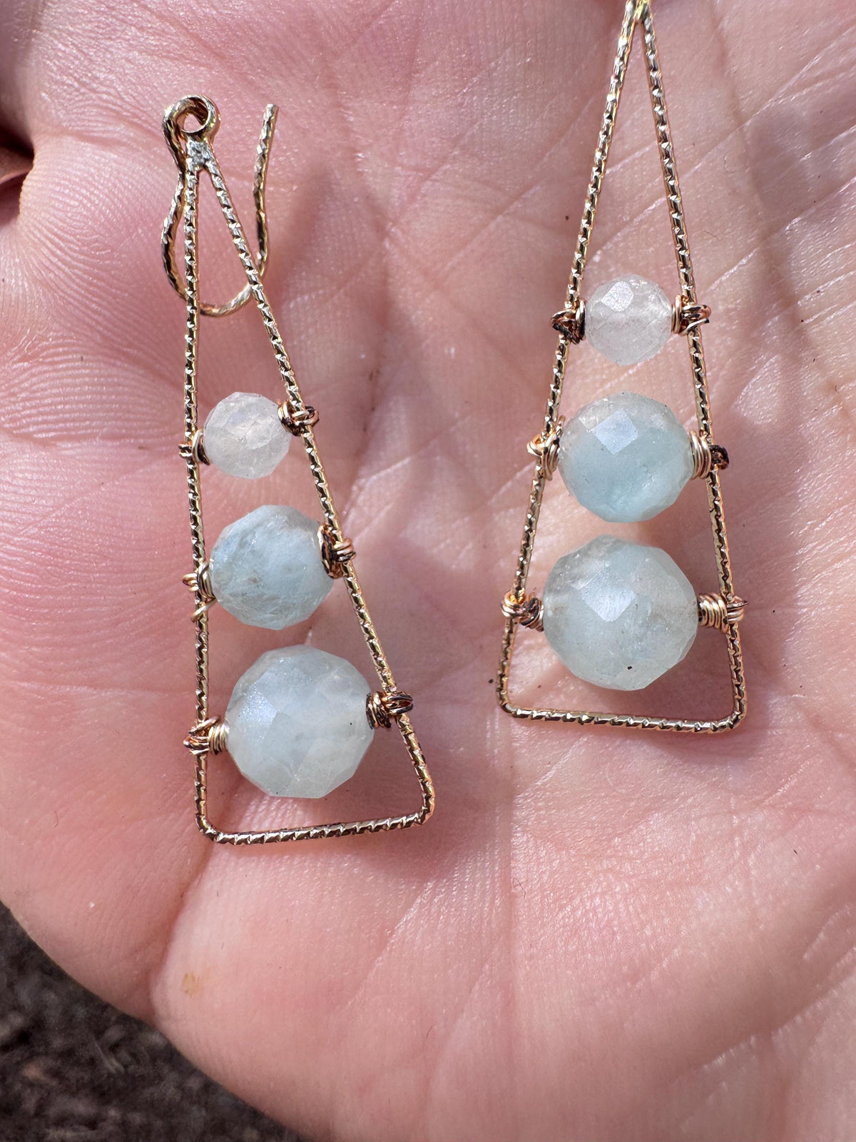 Aquamarine Geometric Dangle Earrings, Gold Filled Hooks
