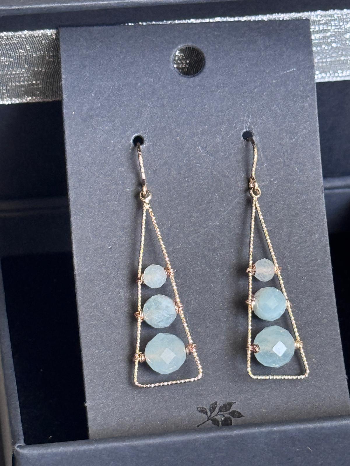 Aquamarine Geometric Dangle Earrings, Gold Filled Hooks
